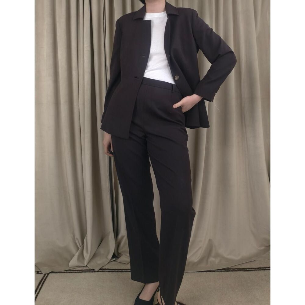 Vintage Doncaster Dark Brown Paat Suit Skirt Suit 3-Piece Set